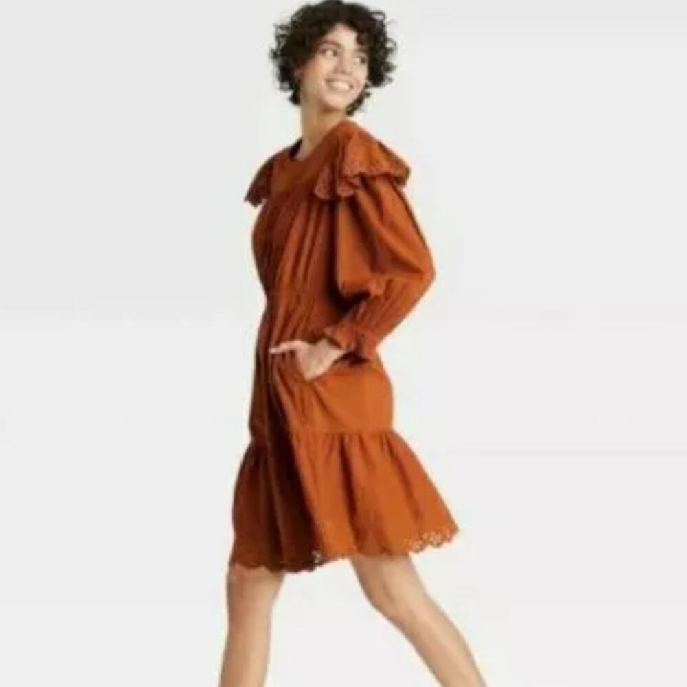 Universal Thread Cotton Peasant Dress‎ Brown Size Small